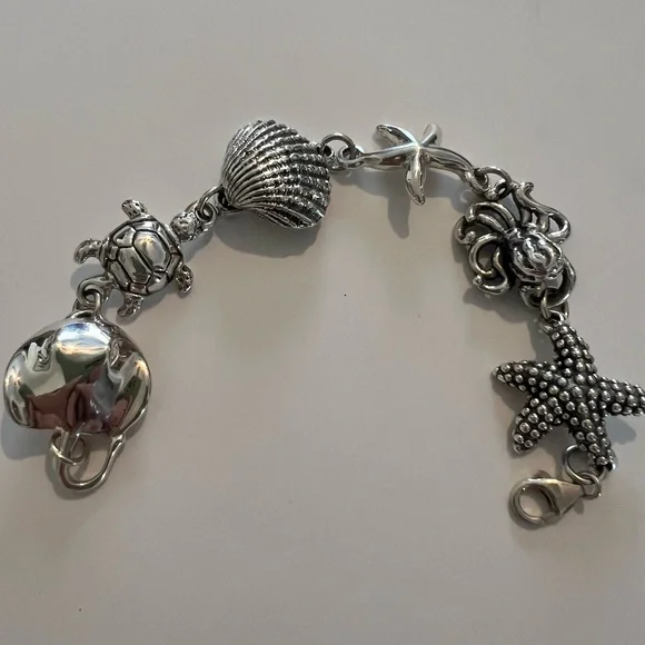 925 Silver Starfish, Octopus, Shell,Turtle,Stingray Bracelet (See Description) - Picture 1 of 3